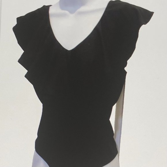 LITTLE BLACK BODYSUIT THONG RUFFLE NECK LG - Picture 3 of 5